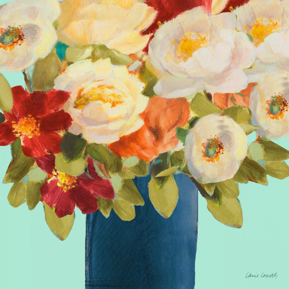 Flower Arrangement on Teal I art print by Lanie Loreth for $57.95 CAD