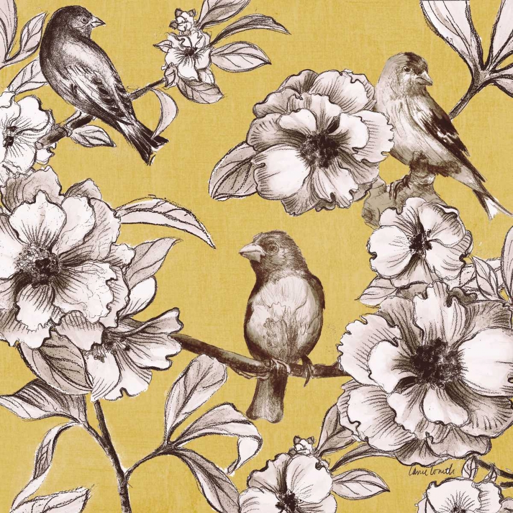 Peonies and Birds on Yellow I art print by Lanie Loreth for $57.95 CAD