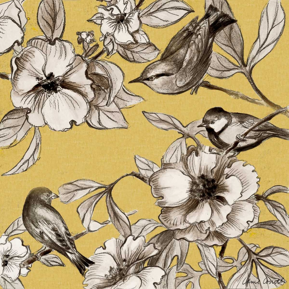 Peonies and Birds On Yellow II art print by Lanie Loreth for $57.95 CAD