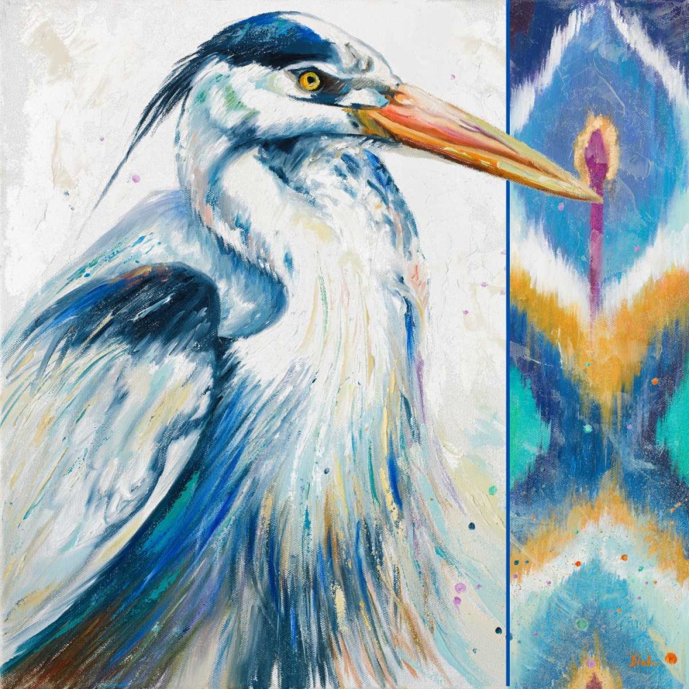 Blue Heron Ikat I art print by Patricia Pinto for $57.95 CAD