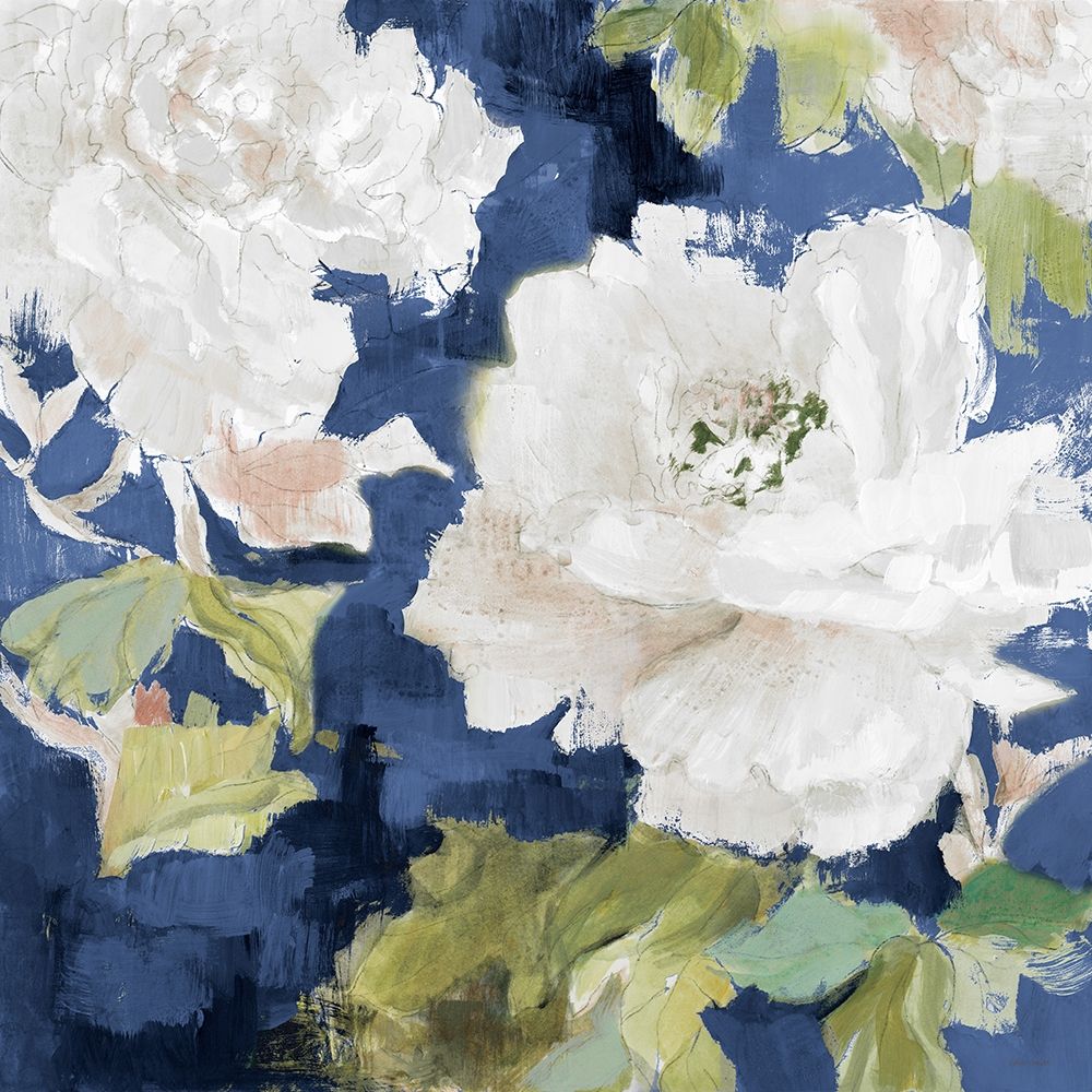 White Modern Peonies on Blue I art print by Lanie Loreth for $57.95 CAD