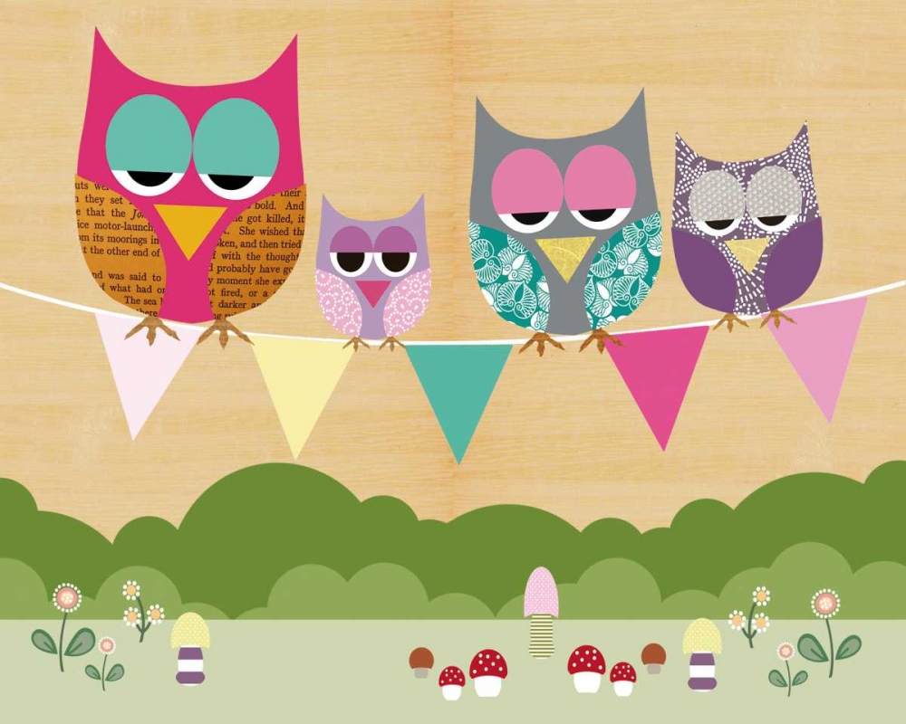 Flag Banner Owls art print by Claudia Schoen for $57.95 CAD