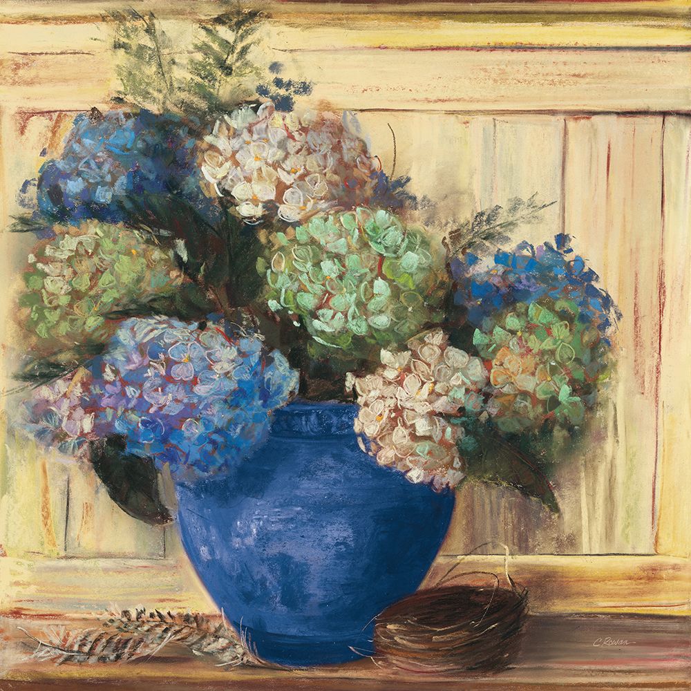 Summer Hydrangea Blue Pot art print by Carol Rowan for $57.95 CAD