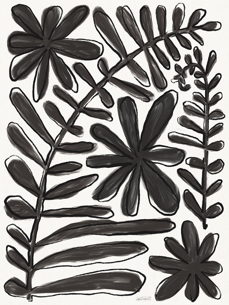 Fern and Flower Lines Black art print by Anne Tavoletti for $57.95 CAD