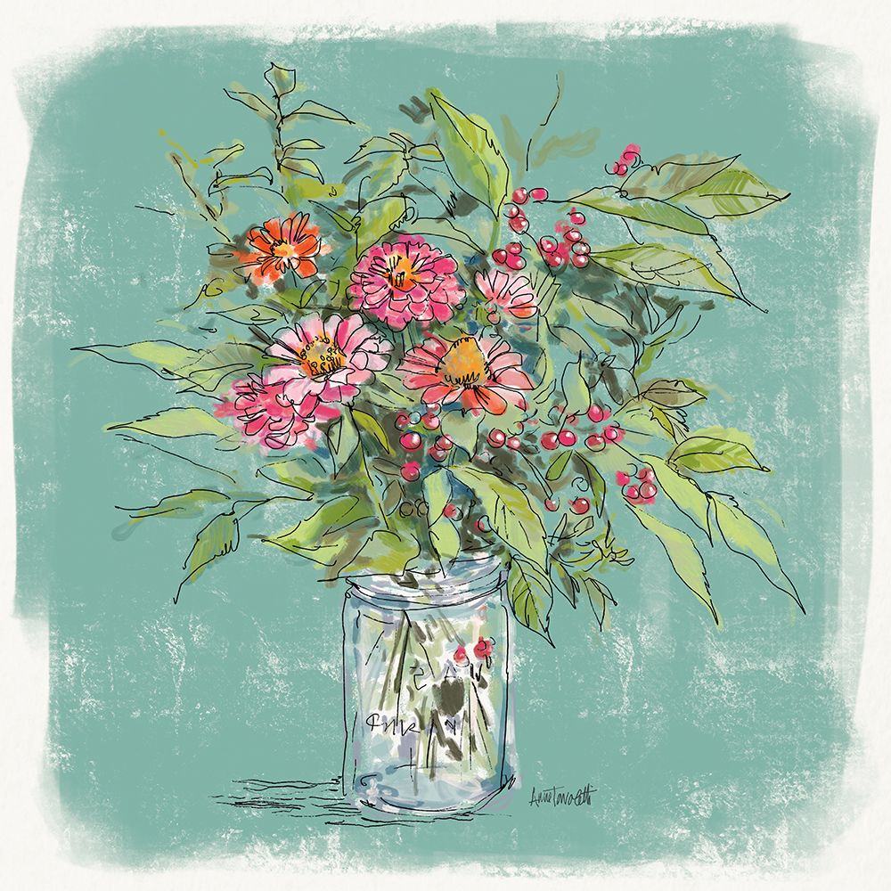Zinnias in Glass Jar art print by Anne Tavoletti for $57.95 CAD