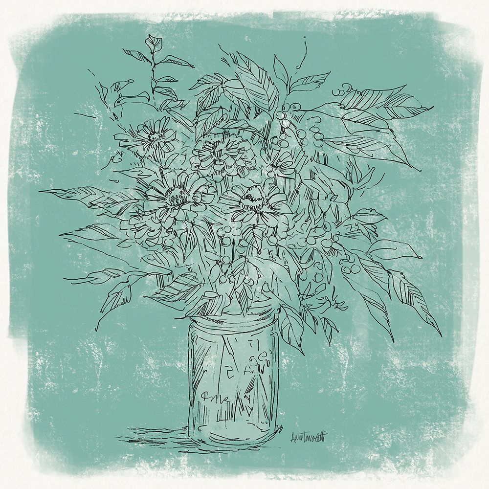 Zinnias in Glass Jar Sketch art print by Anne Tavoletti for $57.95 CAD