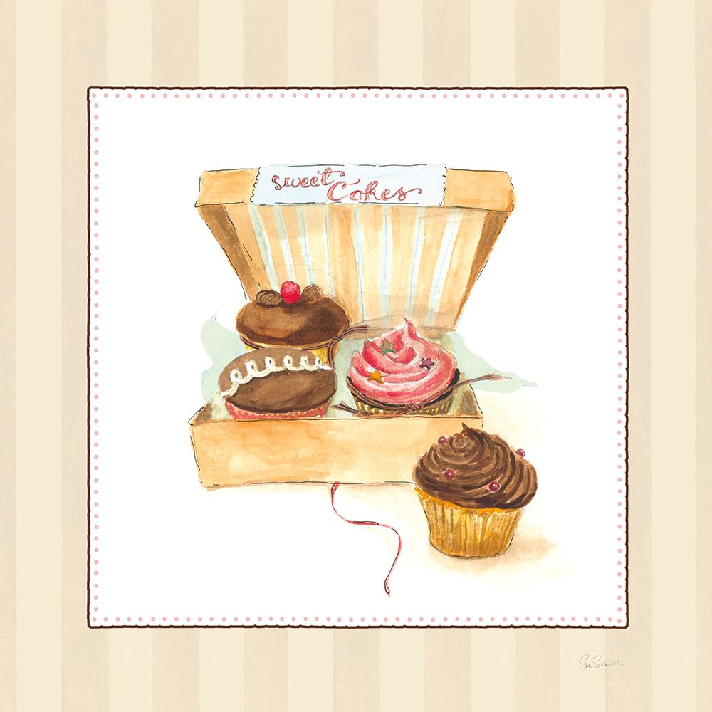 Cupcake Quartet on Stripes art print by Sue Schlabach for $57.95 CAD