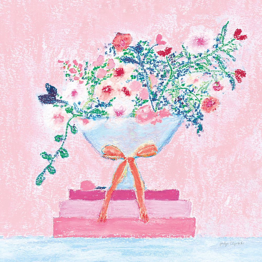 Flower Vases and Books Square Pink art print by Jocelyn Elizabeth for $57.95 CAD