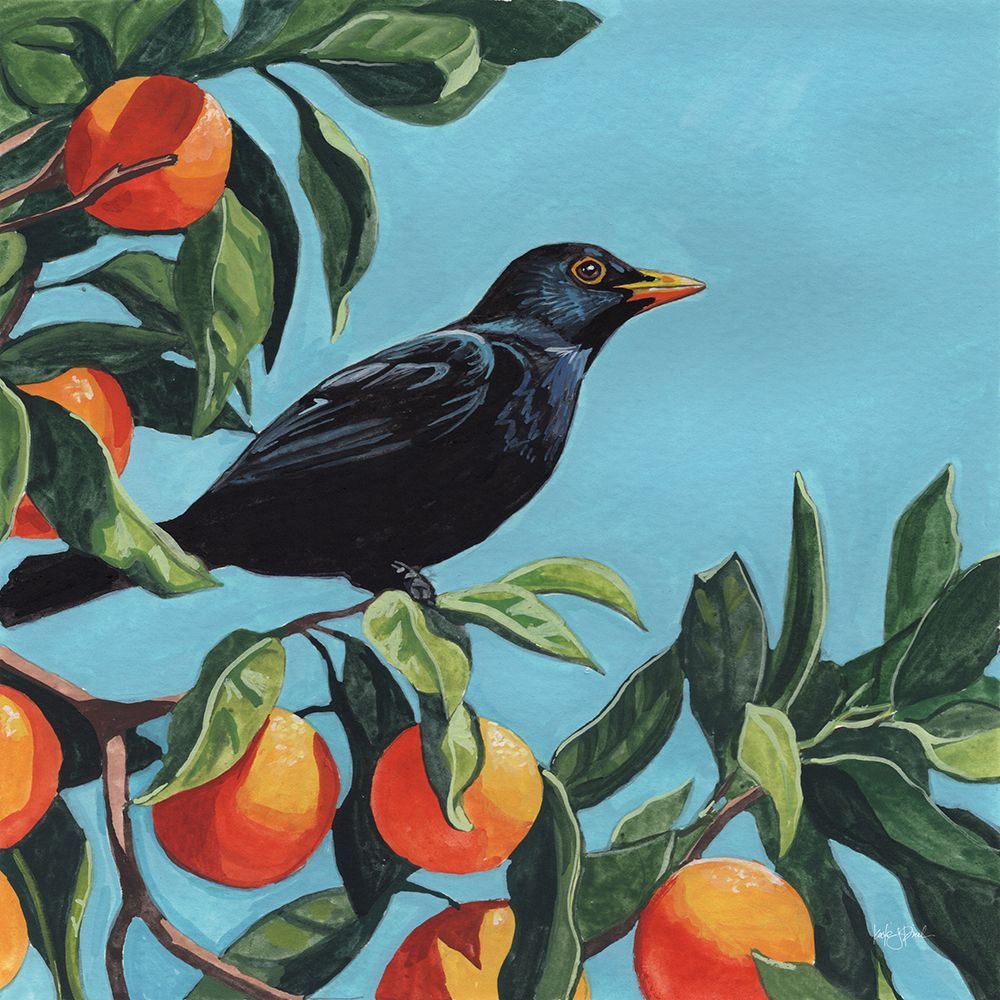 Black Bird On Orange Branch art print by Kate Jarvik Birch for $57.95 CAD
