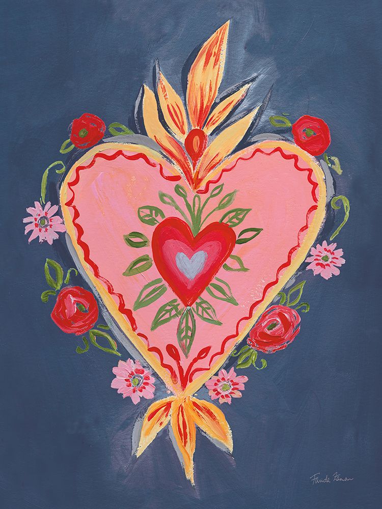 Fridas Heart III Dark Blue art print by Farida Zaman for $57.95 CAD