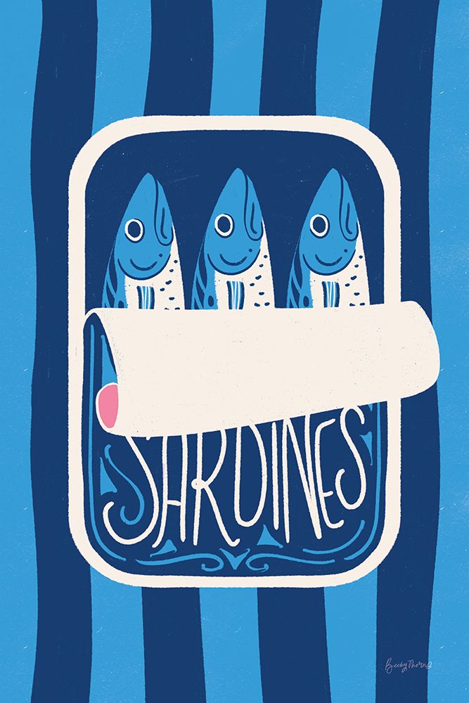 Fun Sardines II Blue art print by Becky Thorns for $57.95 CAD