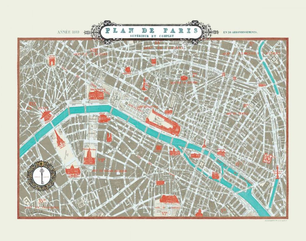 Plan de Paris Map - Version II art print by Sue Schlabach for $57.95 CAD