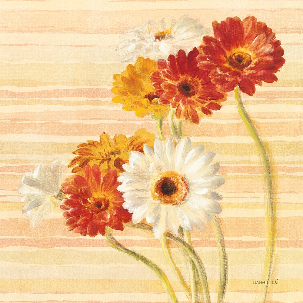 Dancing Gerberas on Stripes art print by Danhui Nai for $57.95 CAD