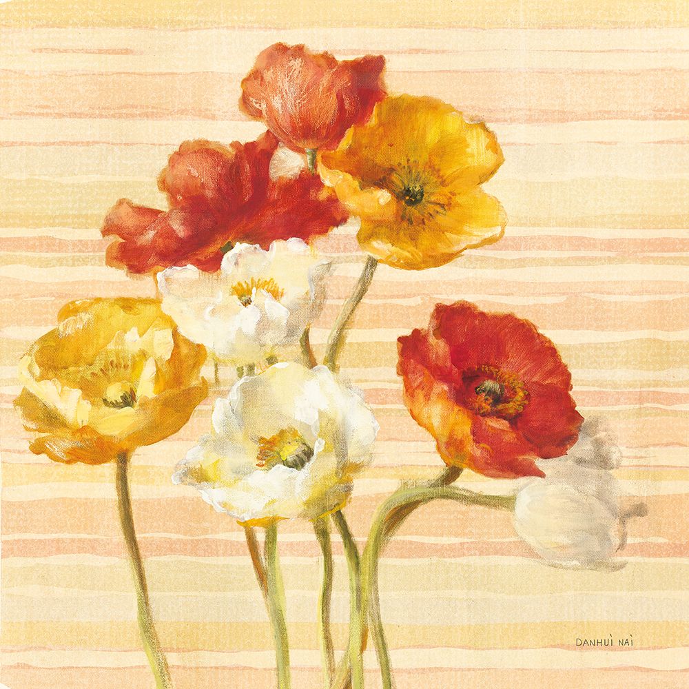 Dancing Poppies on Stripes art print by Danhui Nai for $57.95 CAD