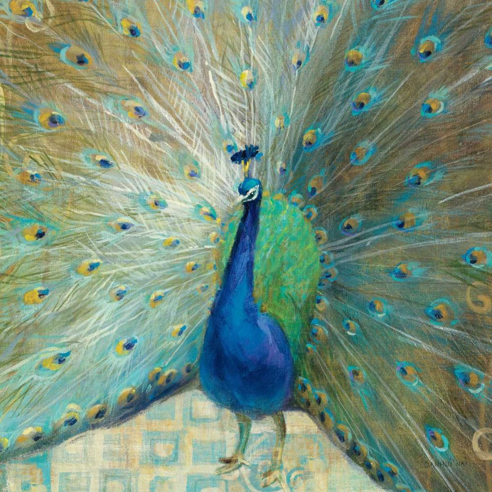 Blue Peacock on Gold art print by Danhui Nai for $57.95 CAD