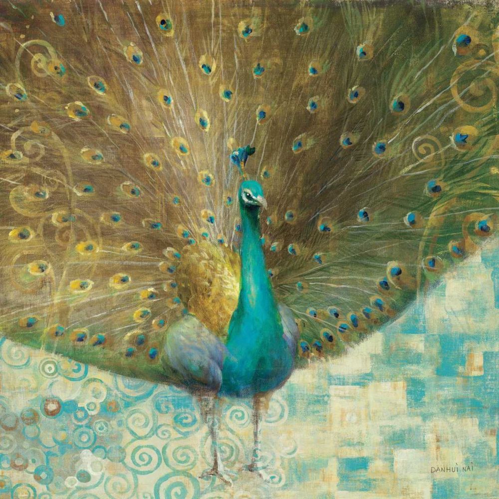 Teal Peacock on Gold art print by Danhui Nai for $57.95 CAD