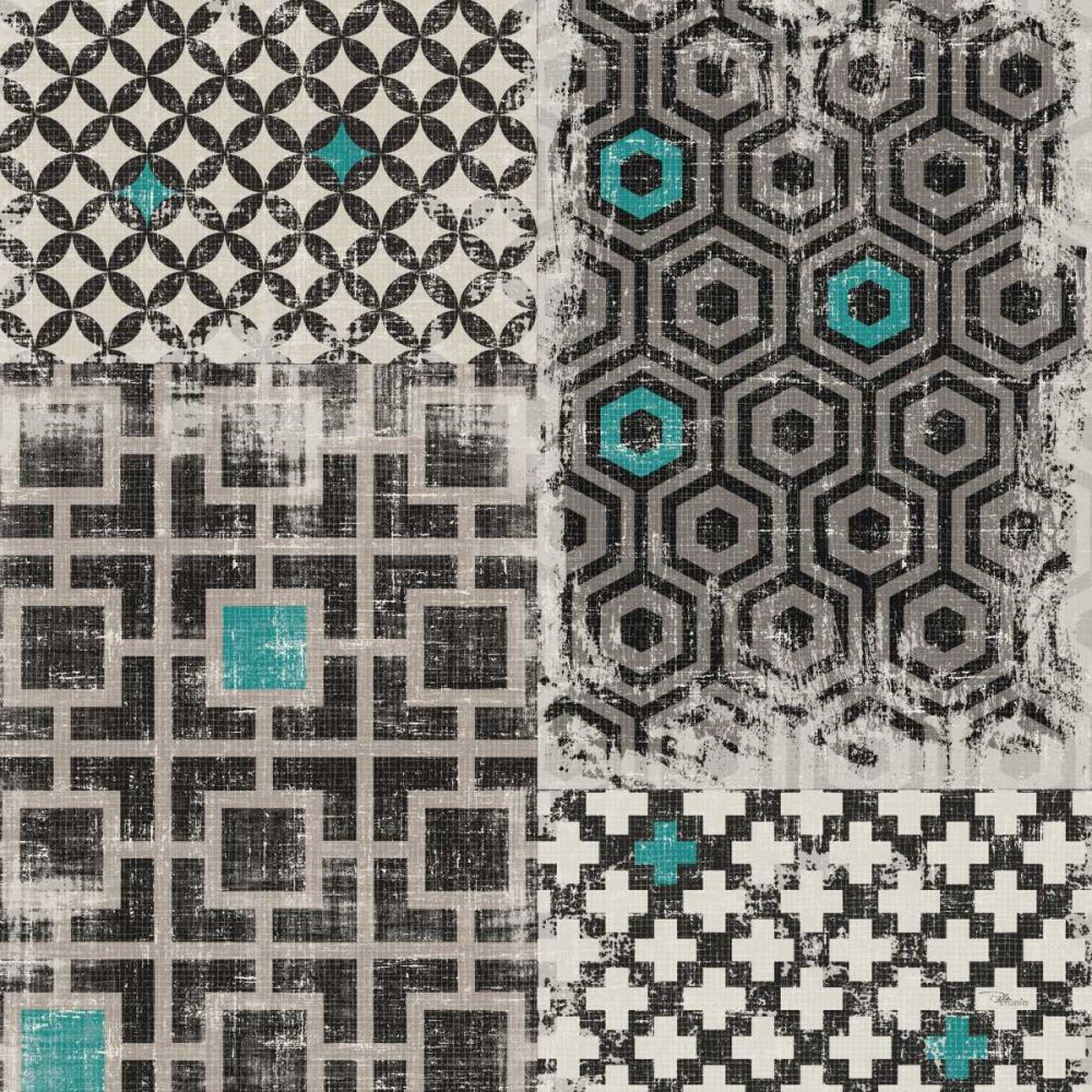 Geometric Patchwork Peacock Blue Square II art print by Pela Studio for $57.95 CAD