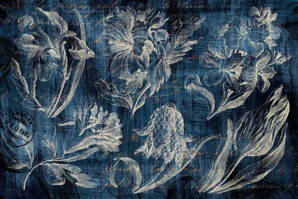 Vintage Tulip Floral Etching Indigo art print by Wild Apple Portfolio for $57.95 CAD