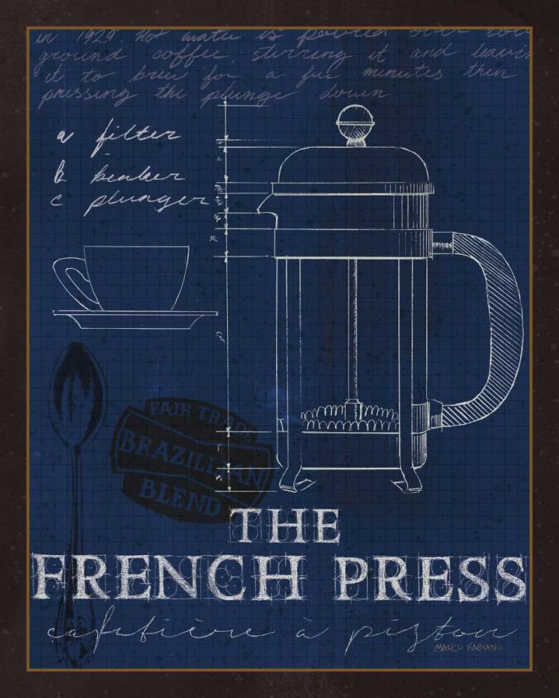 Coffee Blueprint I Indigo art print by Marco Fabiano for $57.95 CAD