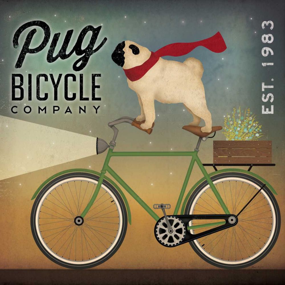 Pug on a Bike art print by Ryan Fowler for $57.95 CAD