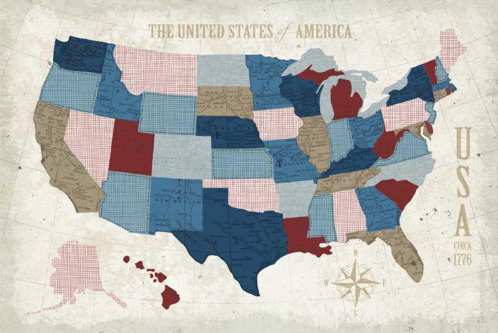 USA Modern Vintage Blue art print by Michael Mullan for $57.95 CAD