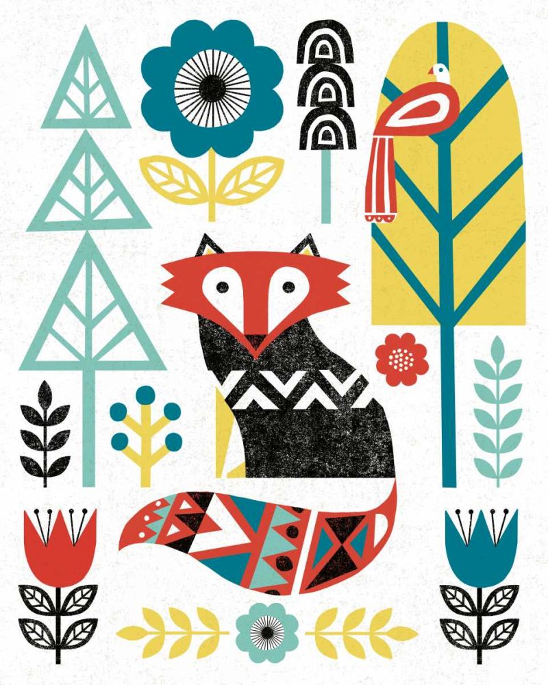 Folk Lodge Fox V2 Teal art print by Michael Mullan for $57.95 CAD