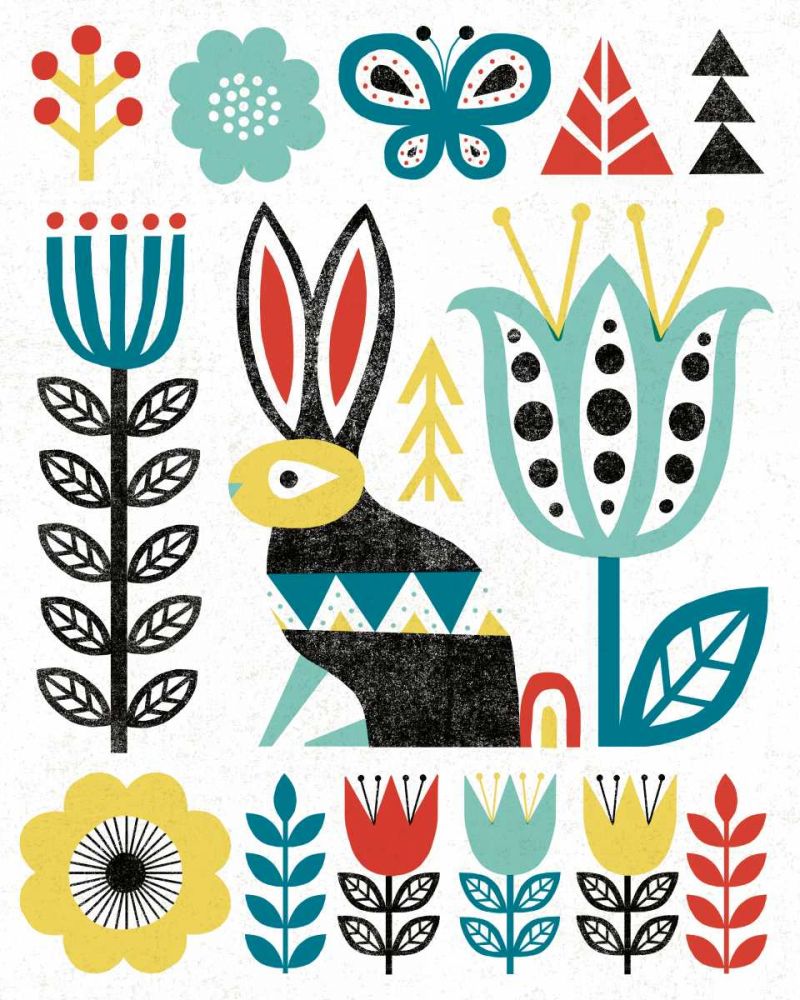 Folk Lodge Rabbit V2 Teal art print by Michael Mullan for $57.95 CAD