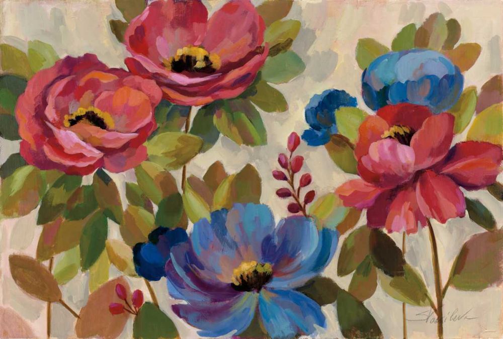 Coral and Blue Flowers art print by Silvia Vassileva for $57.95 CAD