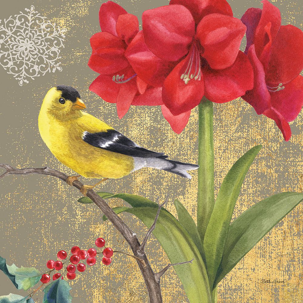 Winter Birds Goldfinch Collage art print by Beth Grove for $57.95 CAD