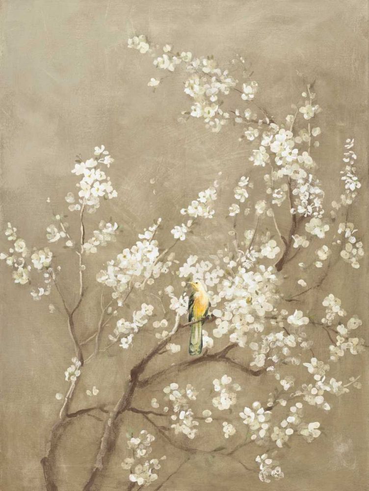 White Cherry Blossom I Neutral Crop Bird art print by Danhui Nai for $57.95 CAD