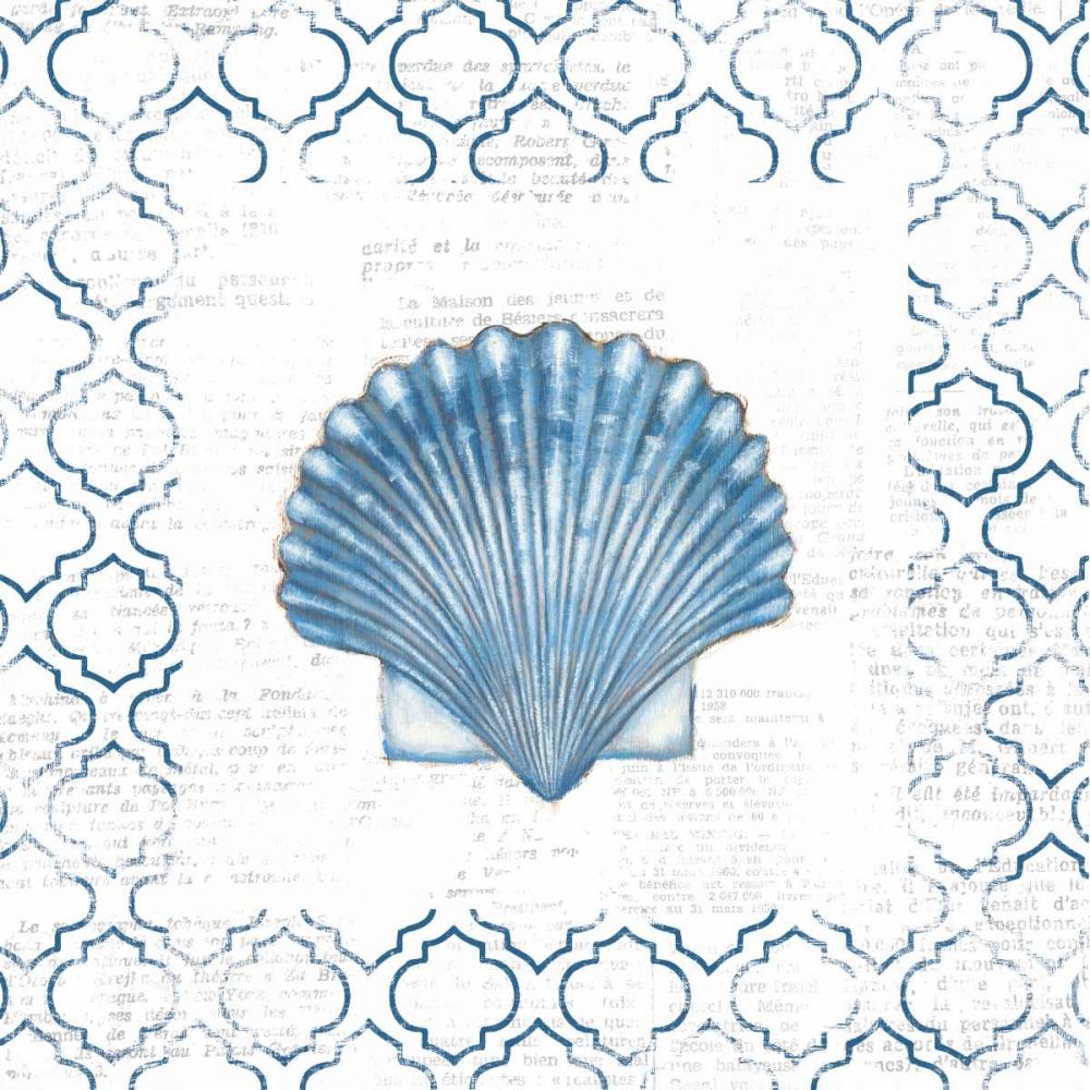 Navy Scallop Shell on Newsprint art print by Emily Adams for $57.95 CAD