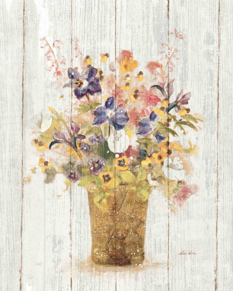 Wild Flowers in Vase II on Barn Board art print by Cheri Blum for $57.95 CAD