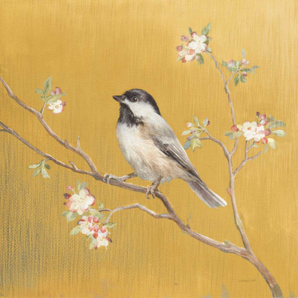 Black Capped Chickadee on Gold art print by Danhui Nai for $57.95 CAD