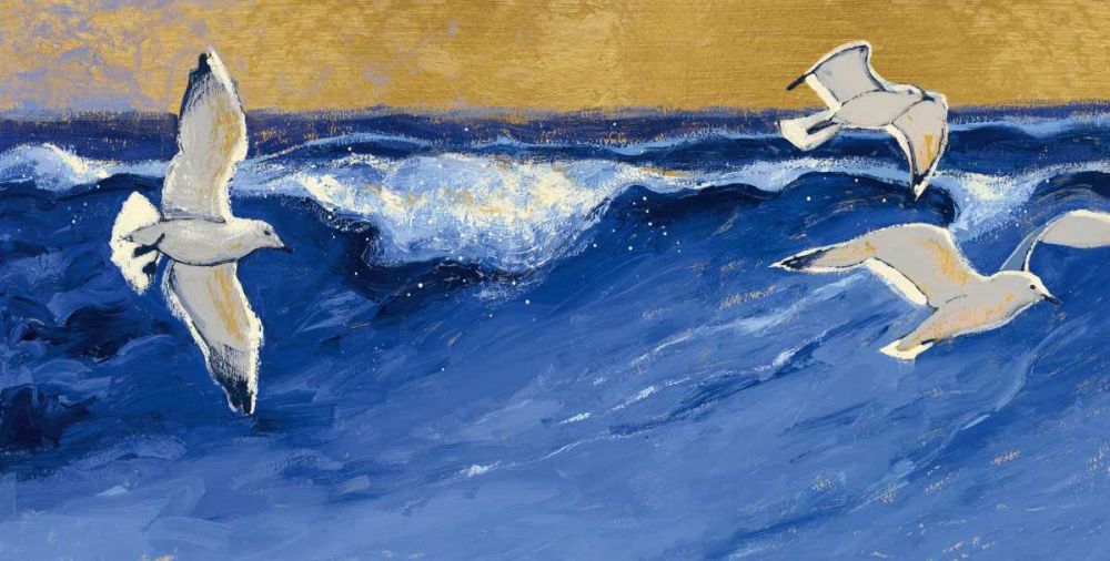 Seagulls with Gold Sky Crop art print by Shirley Novak for $57.95 CAD
