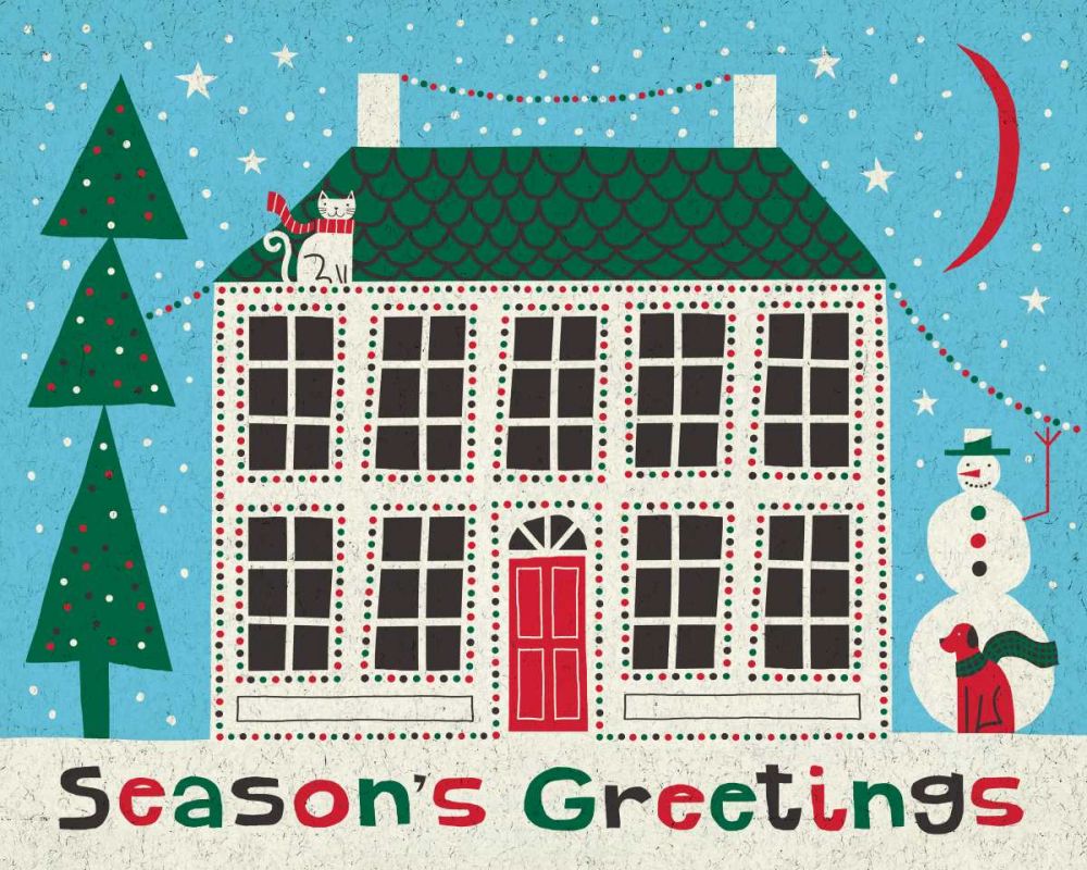 Jolly Holiday Home on Blue art print by Michael Mullan for $57.95 CAD