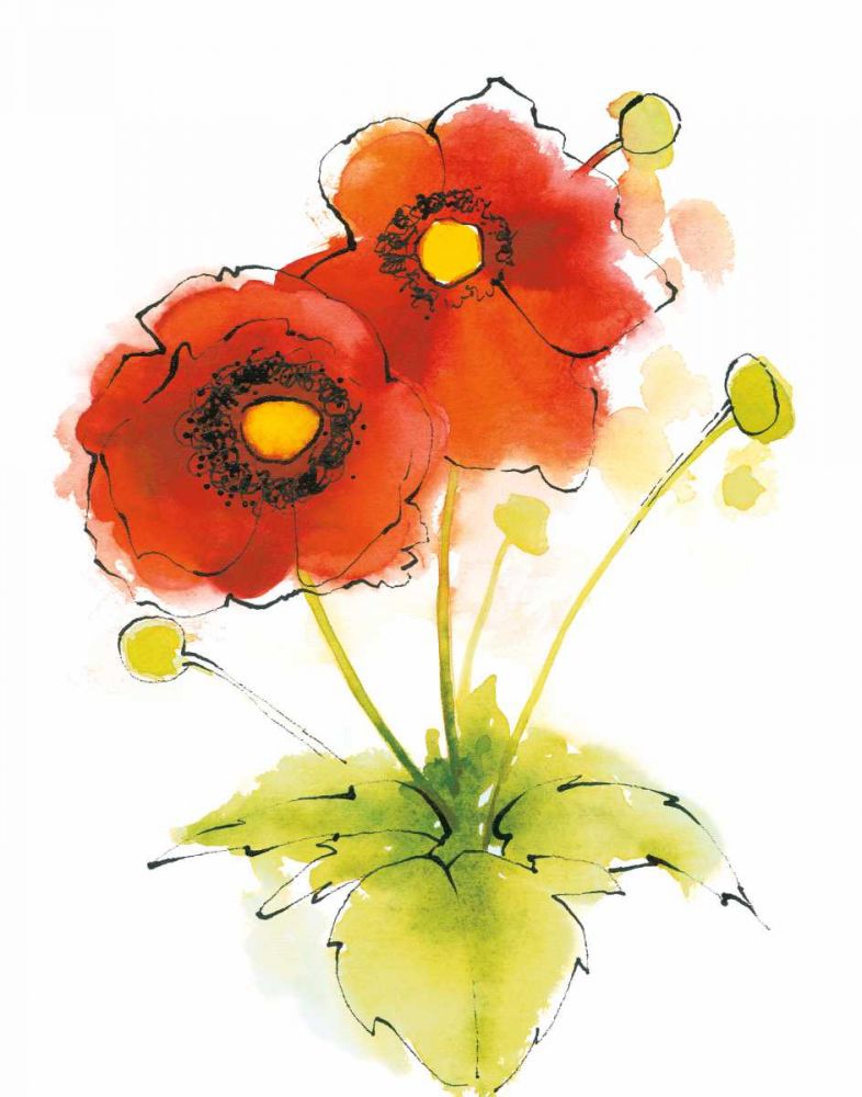 Flores Rojas Green Leaves I art print by Shirley Novak for $57.95 CAD