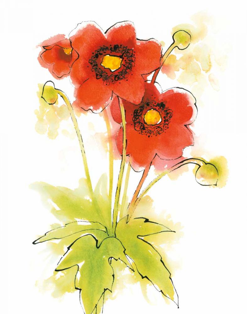 Flores Rojas Green Leaves II art print by Shirley Novak for $57.95 CAD