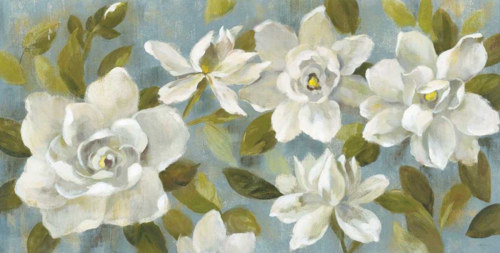 Gardenias on Slate Blue art print by Silvia Vassileva for $57.95 CAD