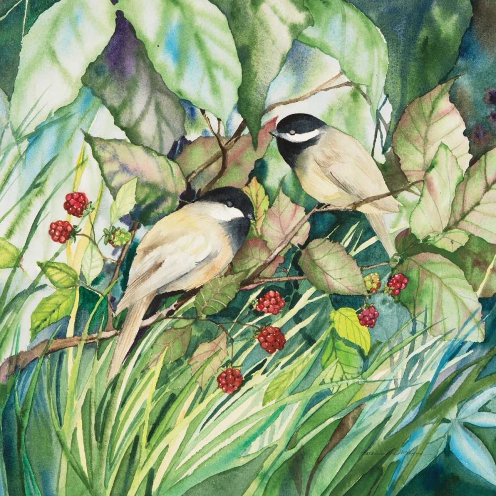 Chickadees Sq art print by Kathleen Parr McKenna for $57.95 CAD