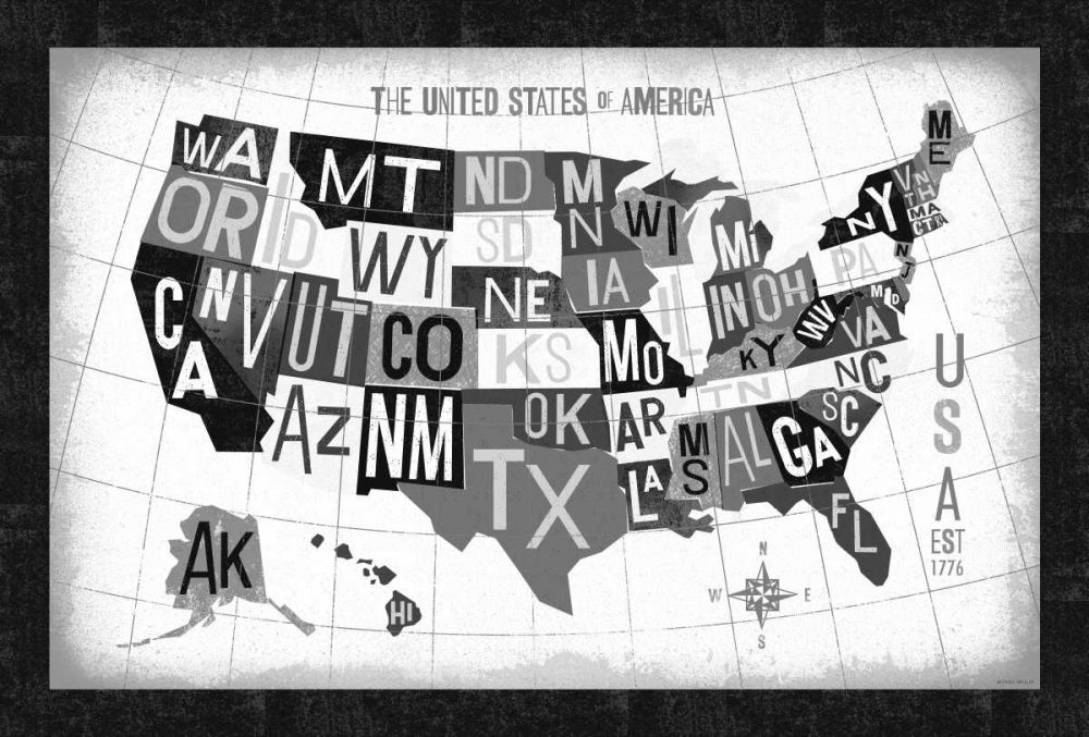 Letterpress USA Map Dark art print by Michael Mullan for $57.95 CAD