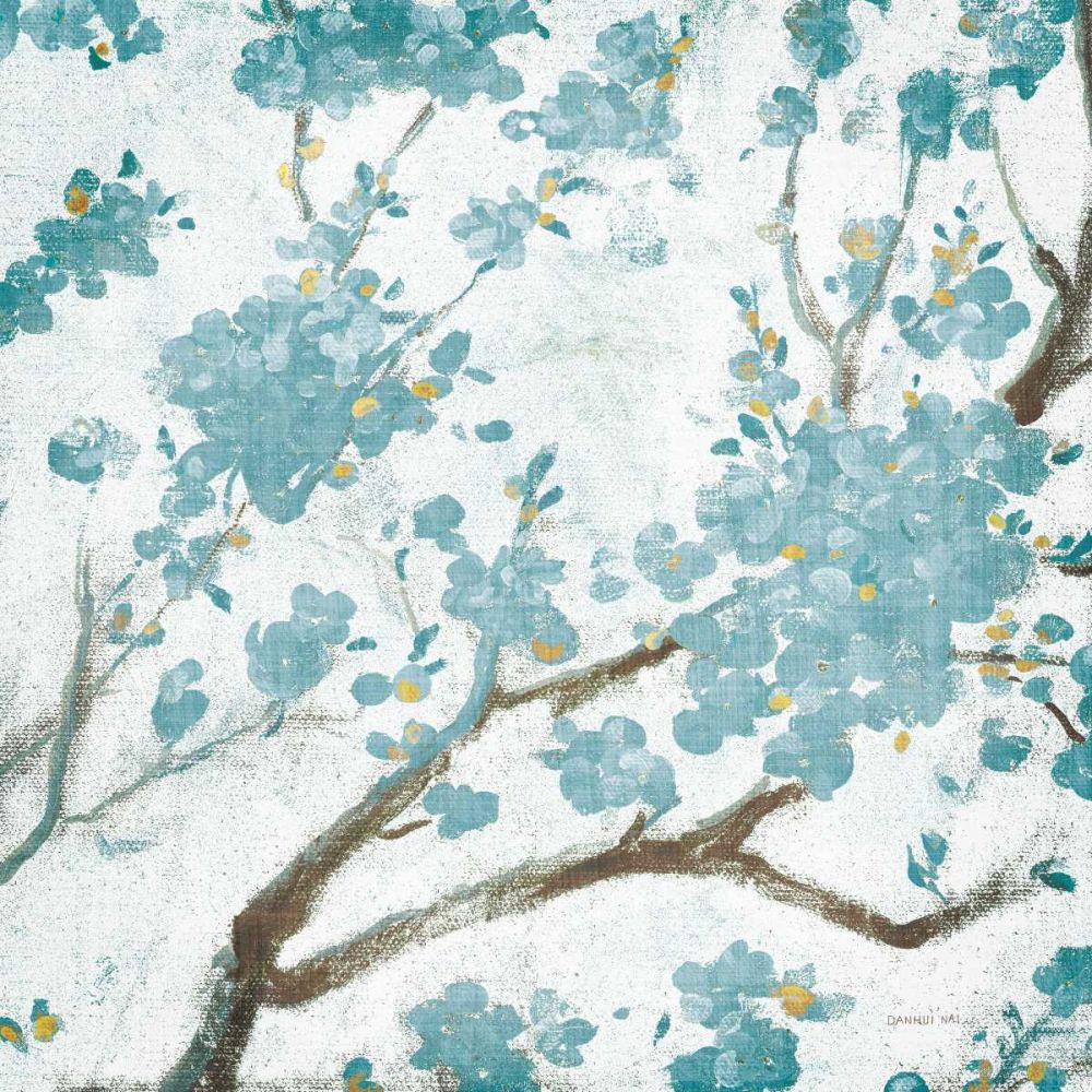Teal Cherry Blossoms I on Cream Aged no Bird art print by Danhui Nai for $57.95 CAD
