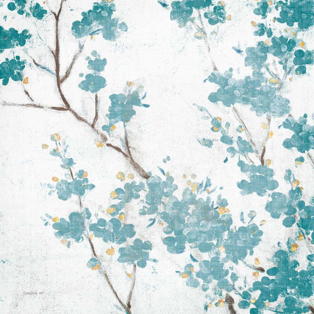 Teal Cherry Blossoms II on Cream Aged no Bird art print by Danhui Nai for $57.95 CAD