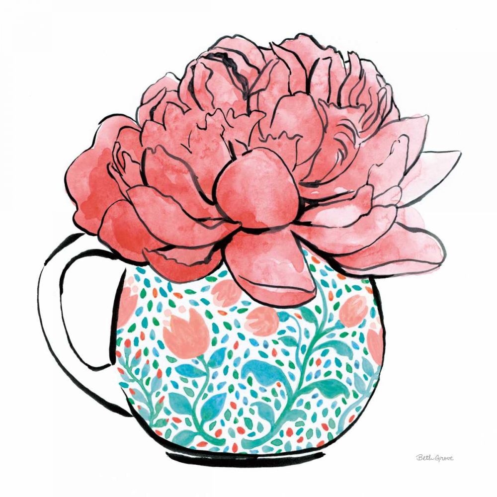 Floral Teacups I art print by Beth Grove for $57.95 CAD