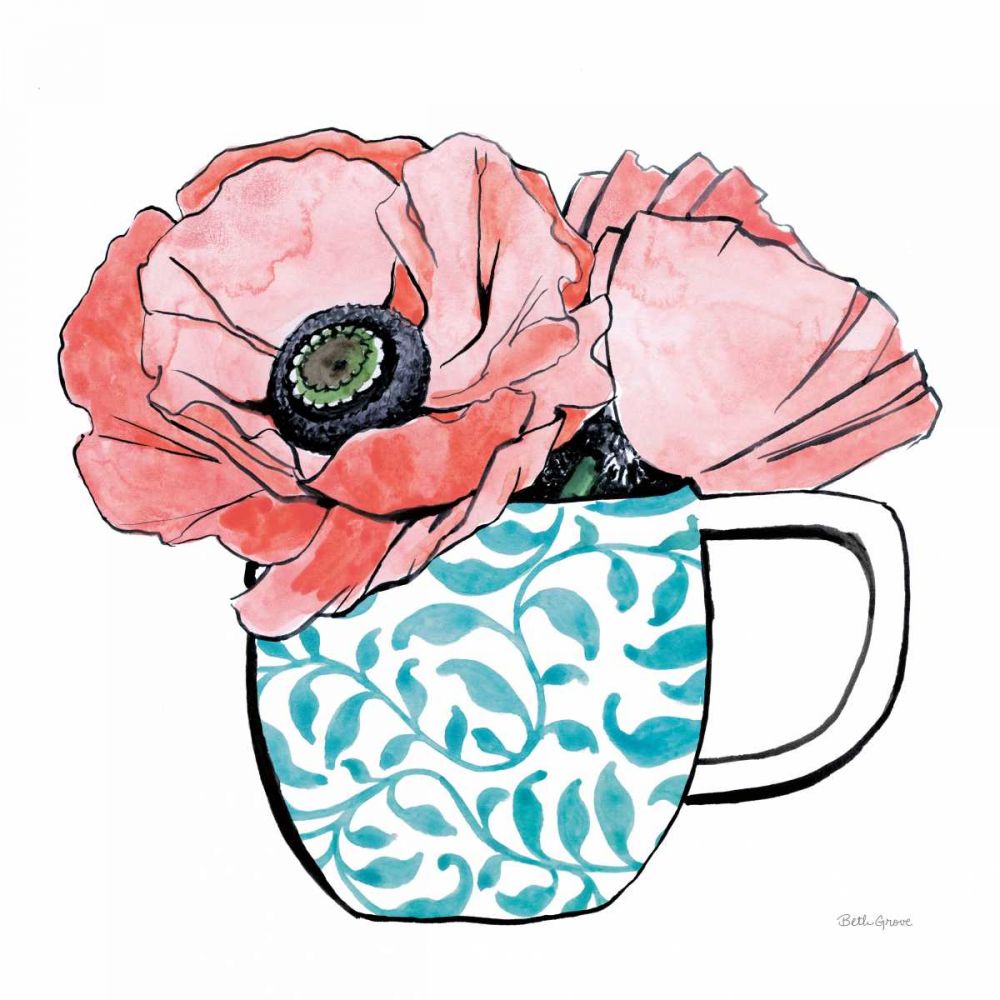 Floral Teacups II art print by Beth Grove for $57.95 CAD