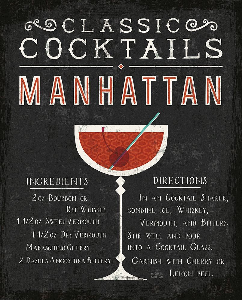 Classic Cocktail Manhattan art print by Michael Mullan for $57.95 CAD