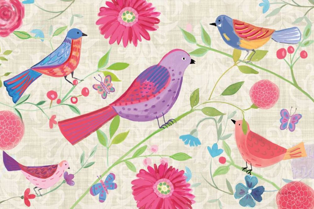 Damask Floral and Bird I art print by Farida Zaman for $57.95 CAD