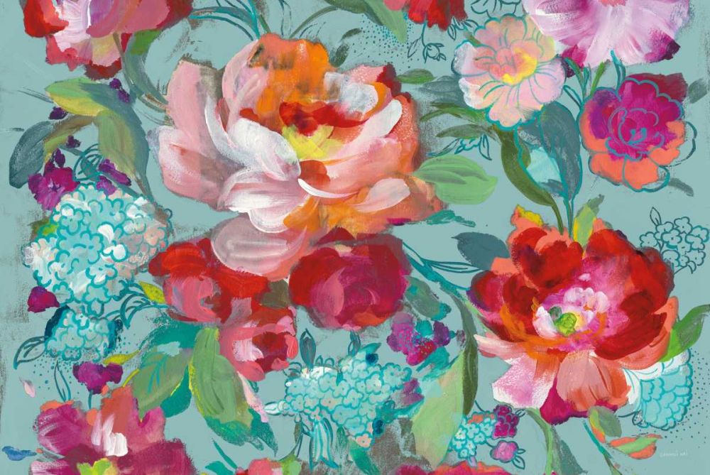 Bright Floral Medley Crop Turquoise art print by Danhui Nai for $57.95 CAD