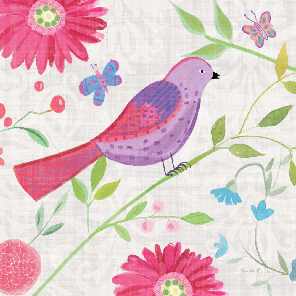 Damask Floral and Bird I Sq art print by Farida Zaman for $57.95 CAD