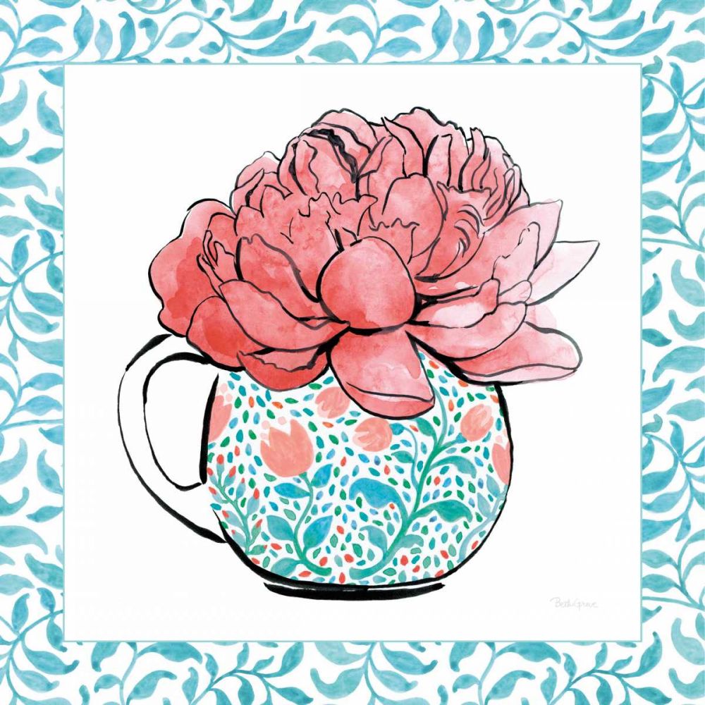 Floral Teacup I Vine Border art print by Beth Grove for $57.95 CAD