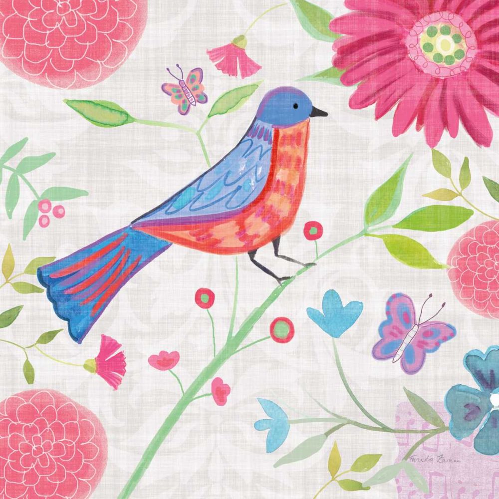 Damask Floral and Bird II v2 art print by Farida Zaman for $57.95 CAD